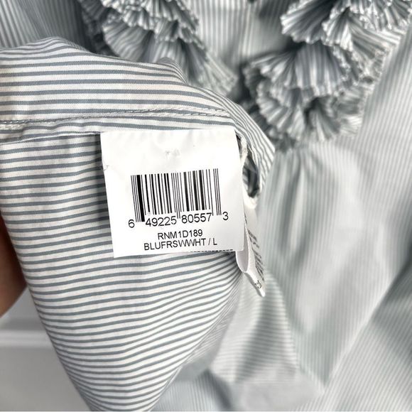 BCBG Pinstriped Sleeveless Shirt with Ruffles Size Large - Picture 3 of 5